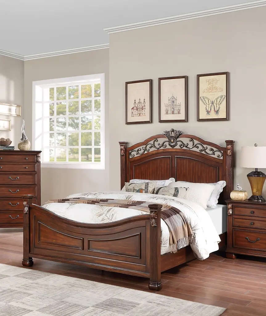 Formal Traditional Dark Cherry California King Size Bed Tufted Headboard kanepe