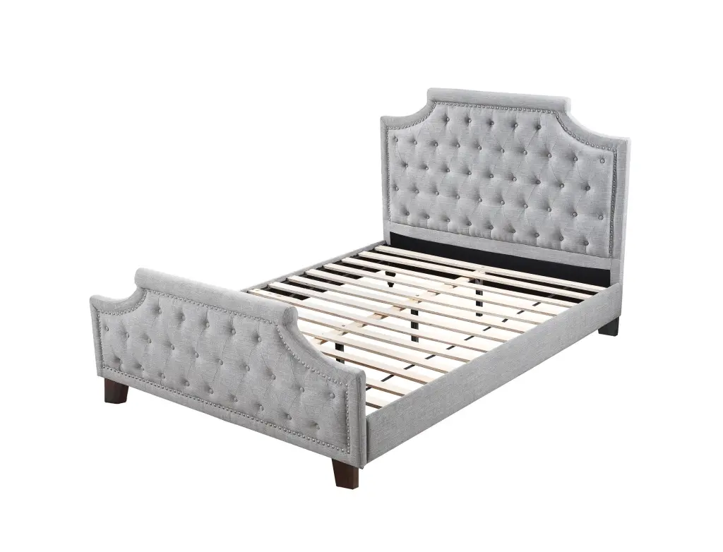 Grey Polyfiber American Traditional Full Size Bed Only Button Tufted kanepe