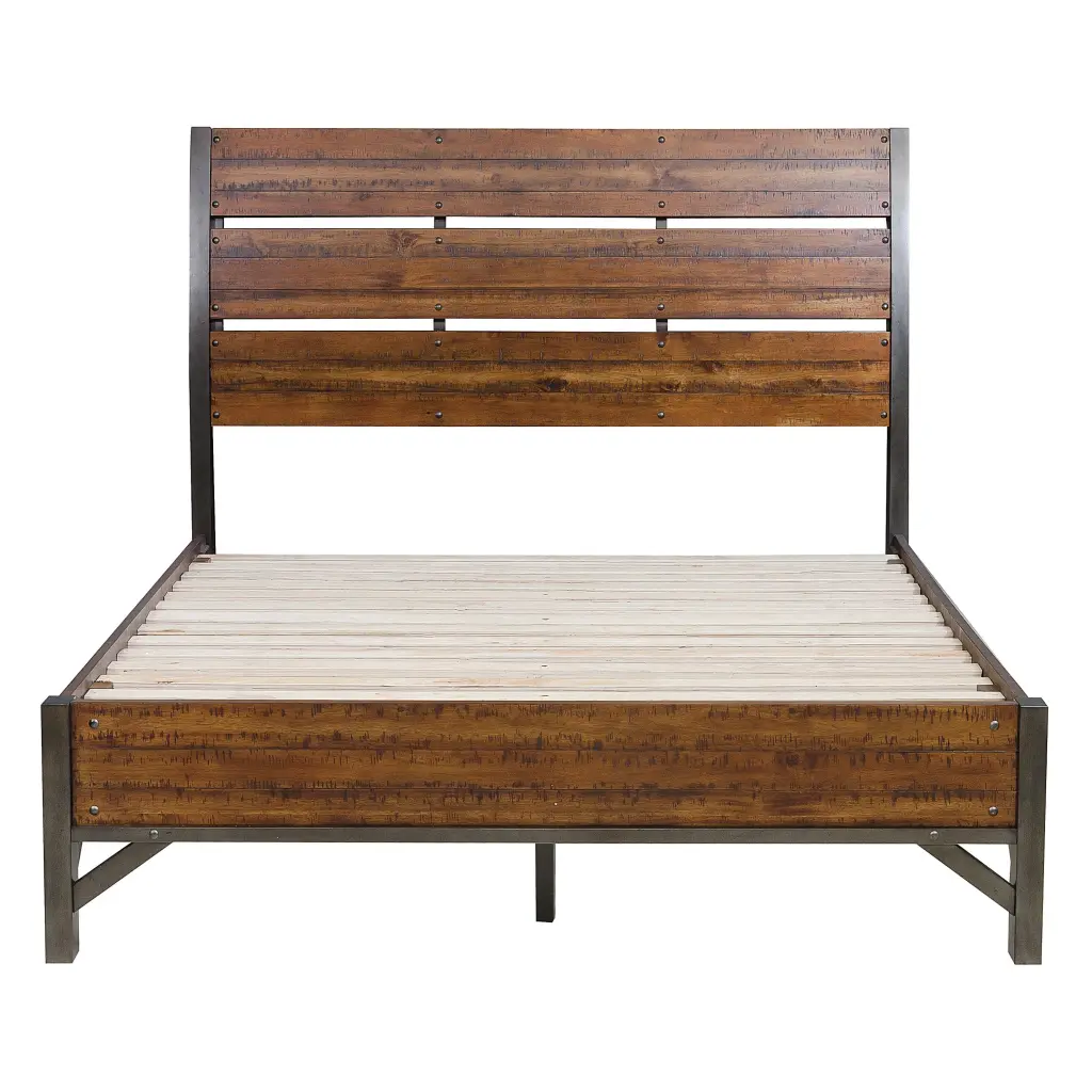 Rustic Brown And Gunmetal Finish Queen Size Platform Bed Industrial kanepe