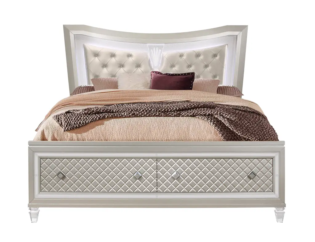Cross Glam Champagne King Bed LED Lights Champagne Solid Wood and MDF luxe modern furniture