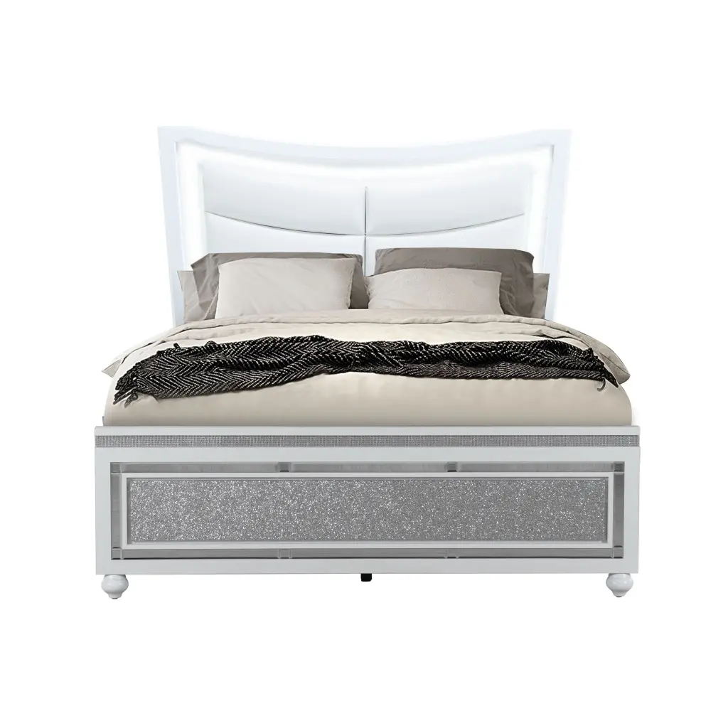 Maloise White Queen Bed White Solid Wood MDF Frame luxe modern furniture