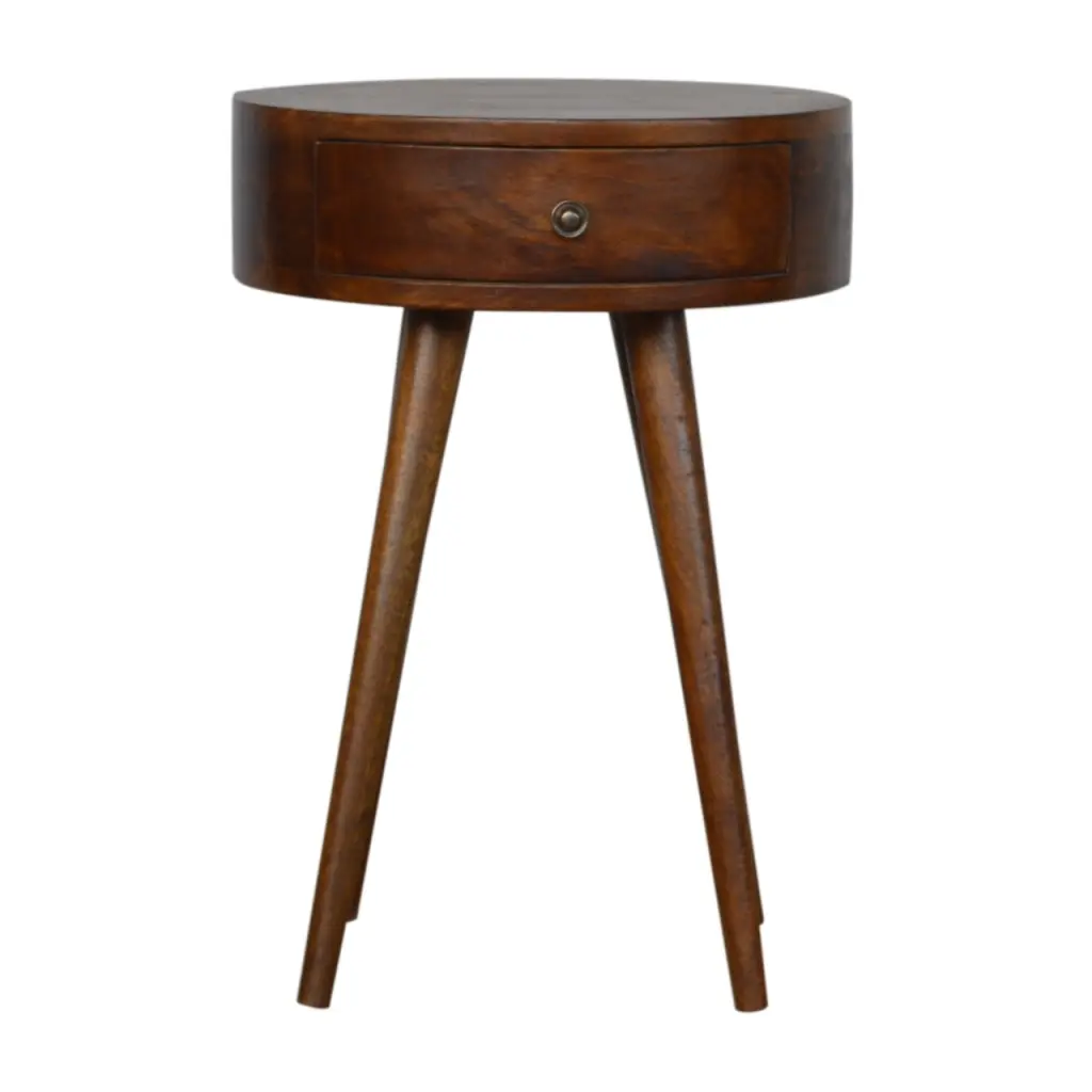 Nordic Chestnut Circular Bedside Table Solid Wood artisan furniture