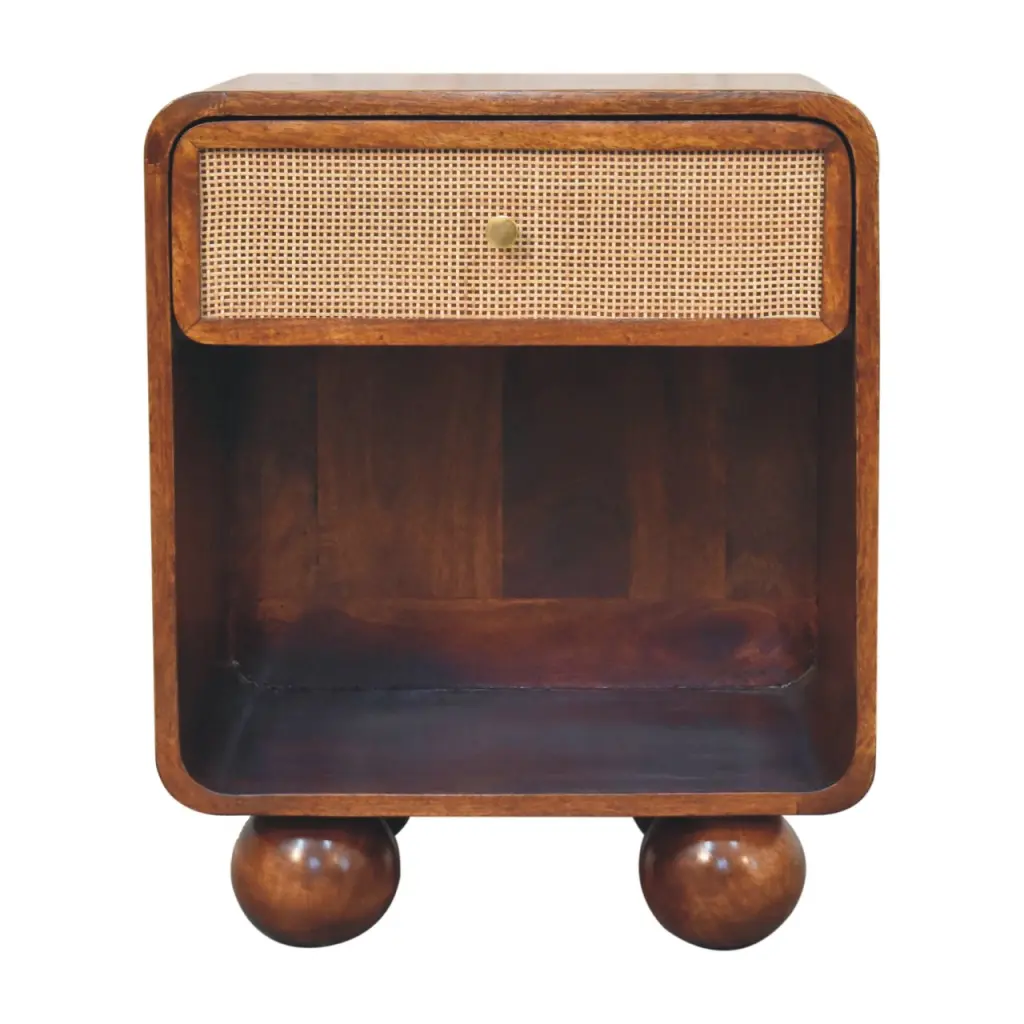 Solid Timber Chestnut Open Woven Bedside Table 1 Drawer Brown Bedroom Furniture artisan furniture