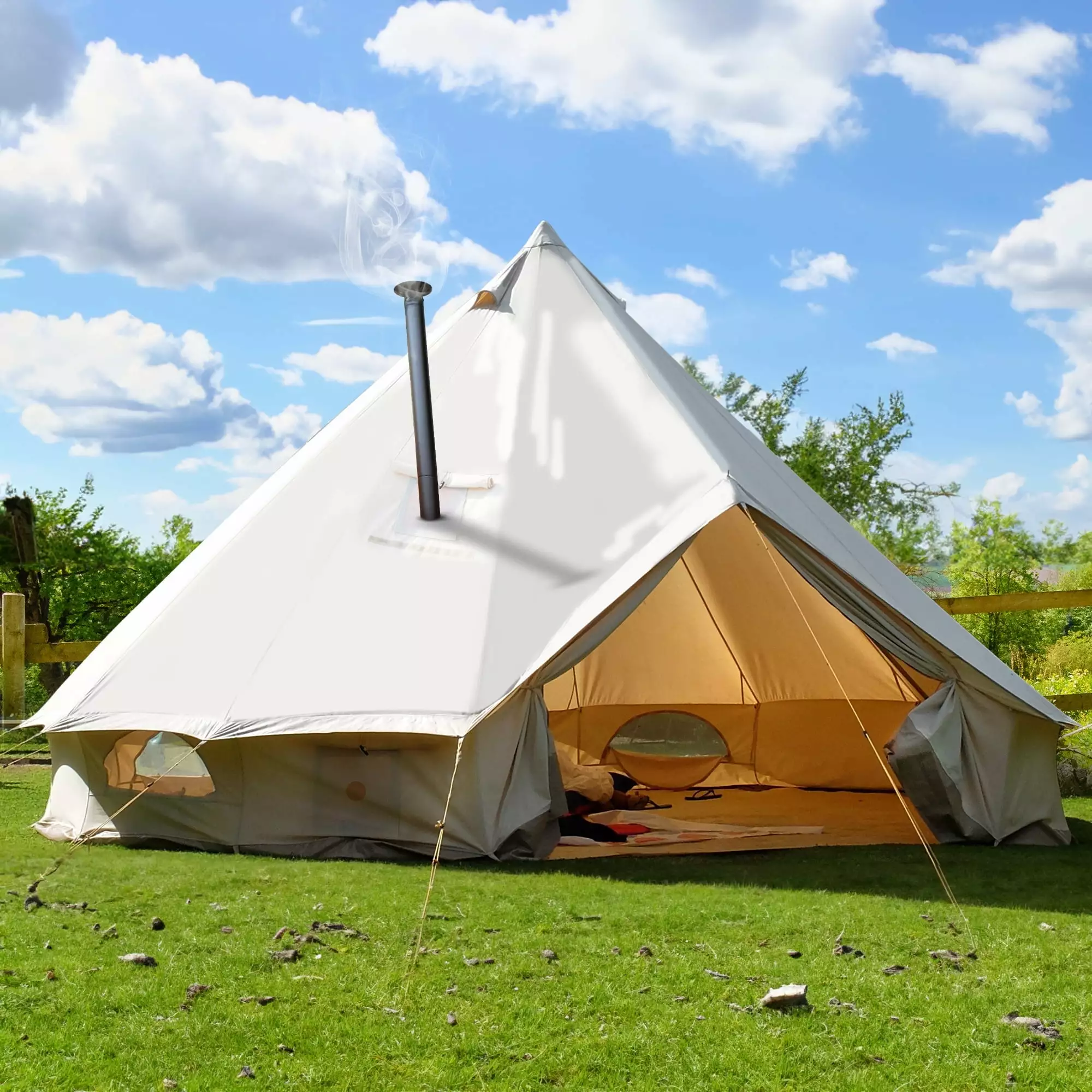 Dextrus 4 Seasons Glamping Bell Tent Waterproof Stove Jacks and 4 Breathable Windows Outdoor Camping 3m