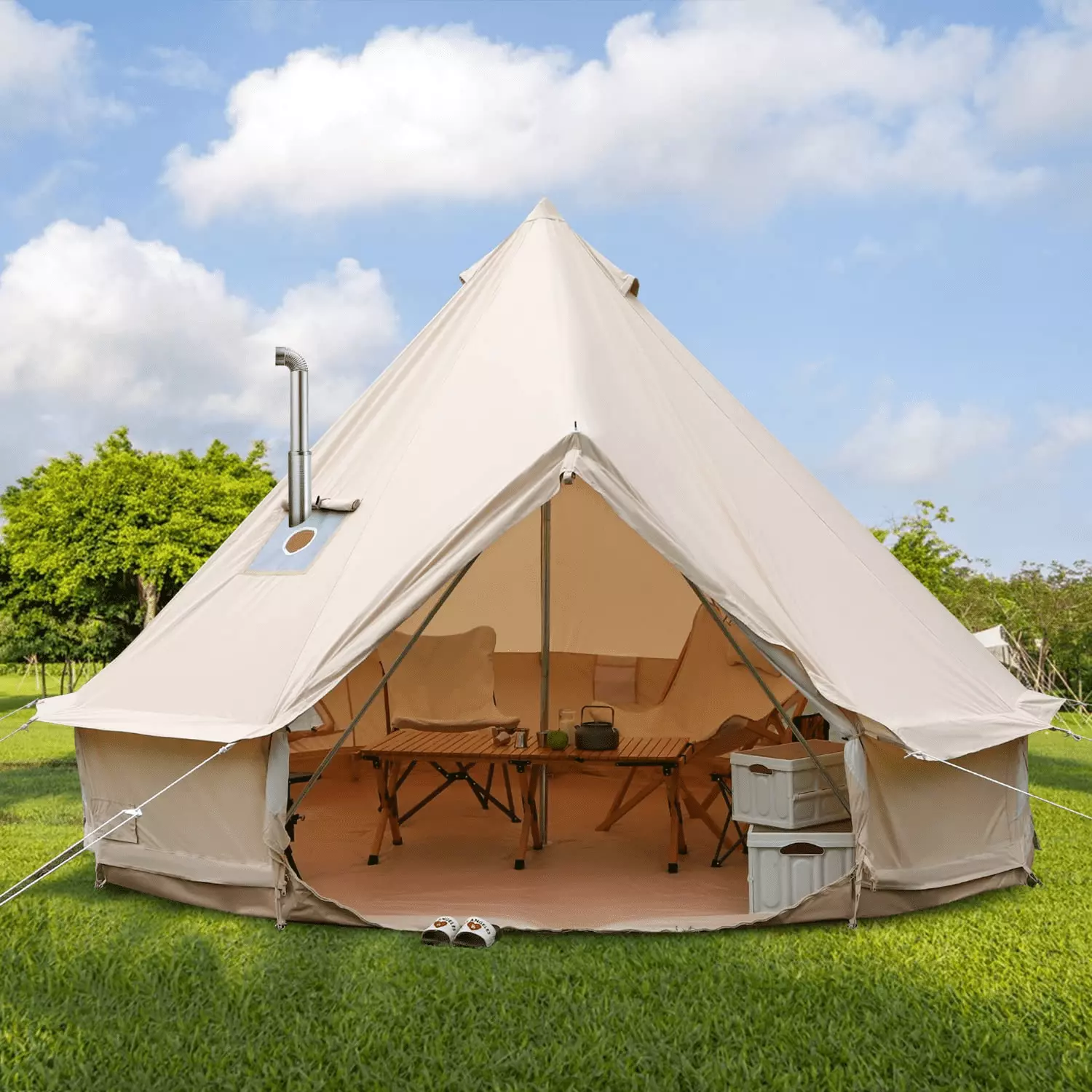 LVUYOYO Luxury Cotton Bell Tent Stove Jack 4 Season Camping 4m