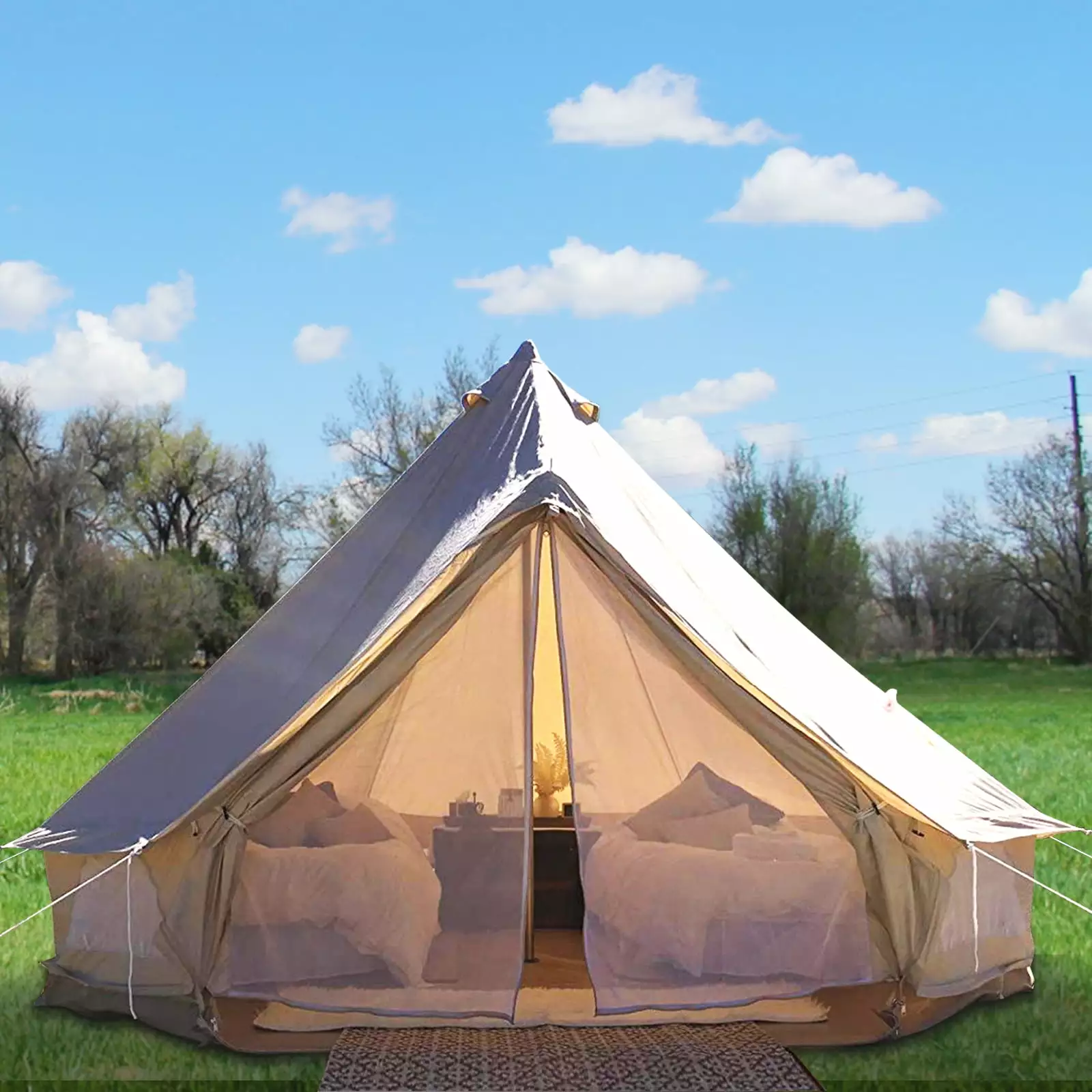 VEVOR Canvas Bell Tent 9.84ft Cotton Glamping Tent Stove Jacket 4 Seasons Camping 13