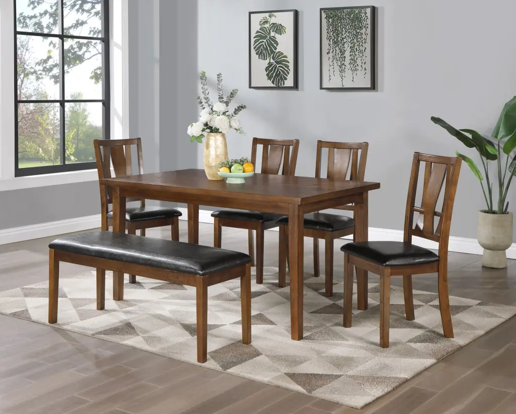 6 Piece Dining Set Bench Brown Cherry Brown Elastomer Timber dty home