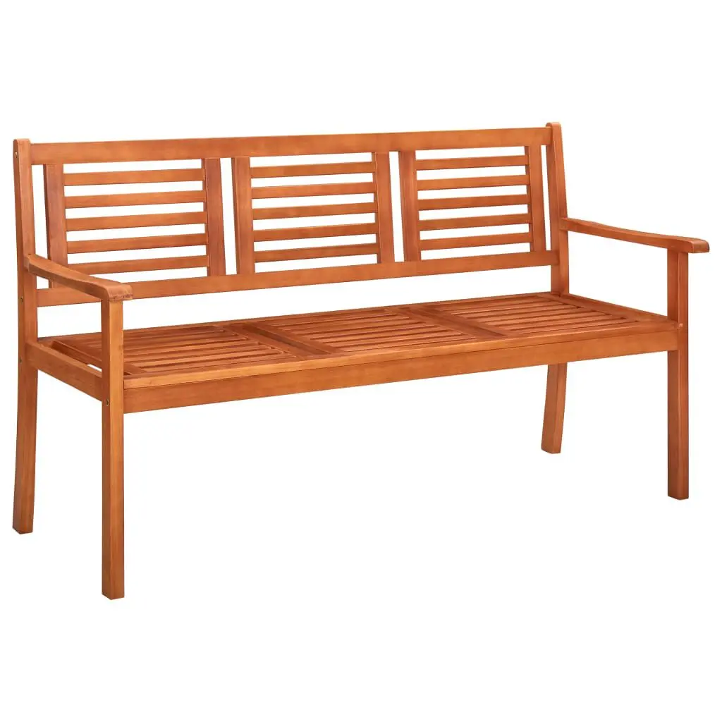 3-Seater Patio Bench 59.1 Inches Solid Wood Eucalyptus Outdoor Garden Bench