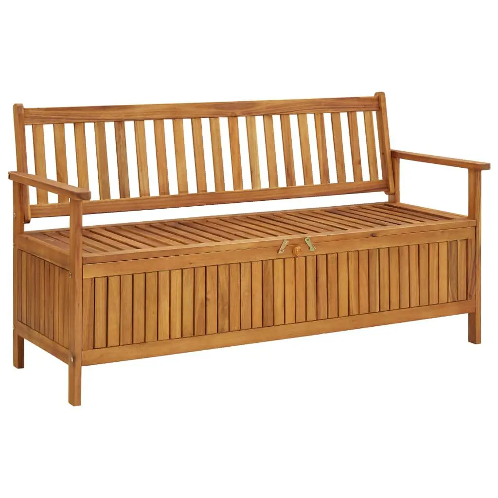 58.3 Inch Solid Acacia Wood Patio Storage Bench Outdoor Furniture Seat