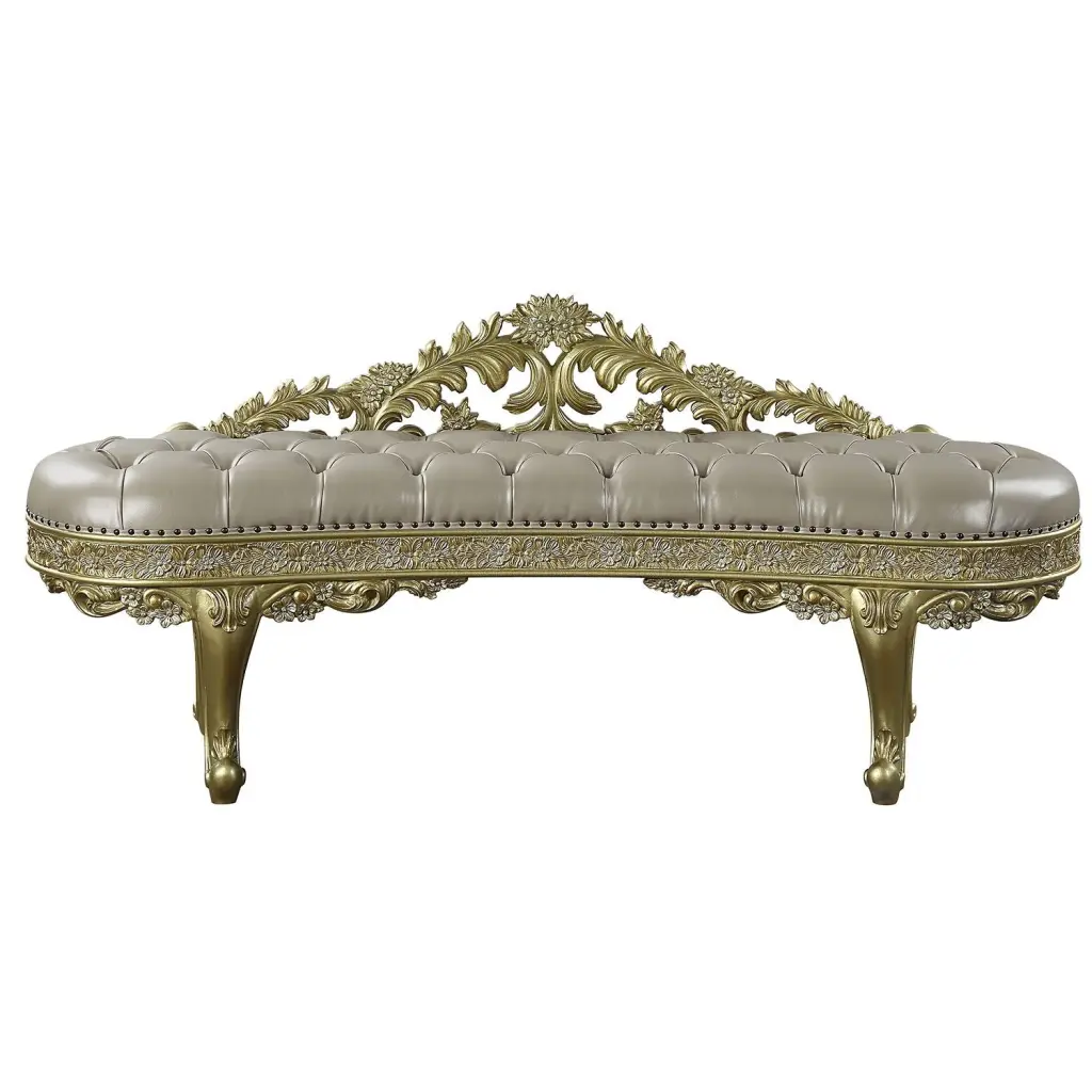 Cabriole Bench Light Gold PU Gold Finish BD01468 acme onsite store