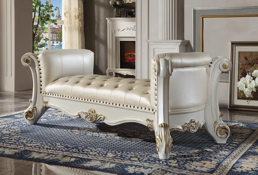 Vendome Bench Synthetic Leather & Antique Pearl Finish Modern Entryway Bench acme onsite store