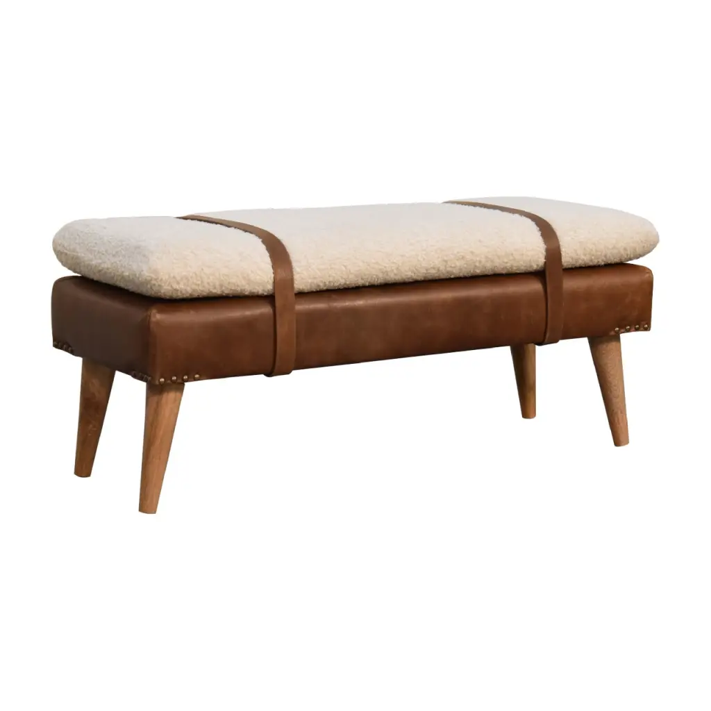 Boucle Buffalo Leather Hide Bench Chestnut Hide Timber artisan furniture