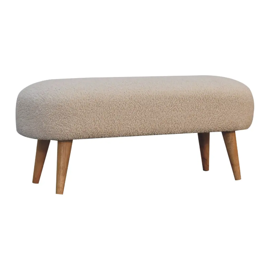 Boucle Hallway Bench Cream Foam Wood Material Entryway Seating artisan furniture