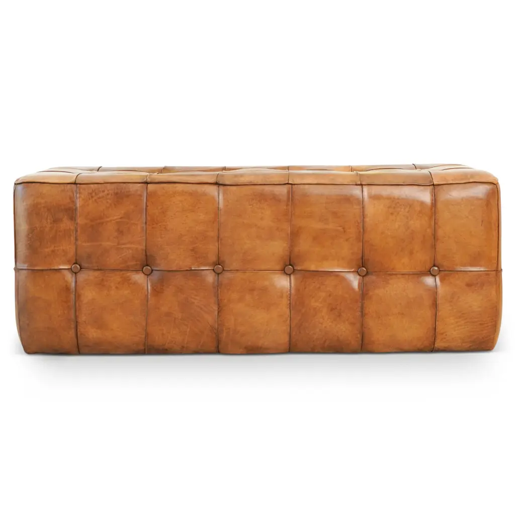Benjiro Tan Leather Bench Brown Rustic Authentic Leather Mid Century ashcroft furniture