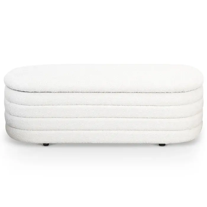Cabana White Boucle Bench Storage Flip Top Design Black and White ashcroft furniture