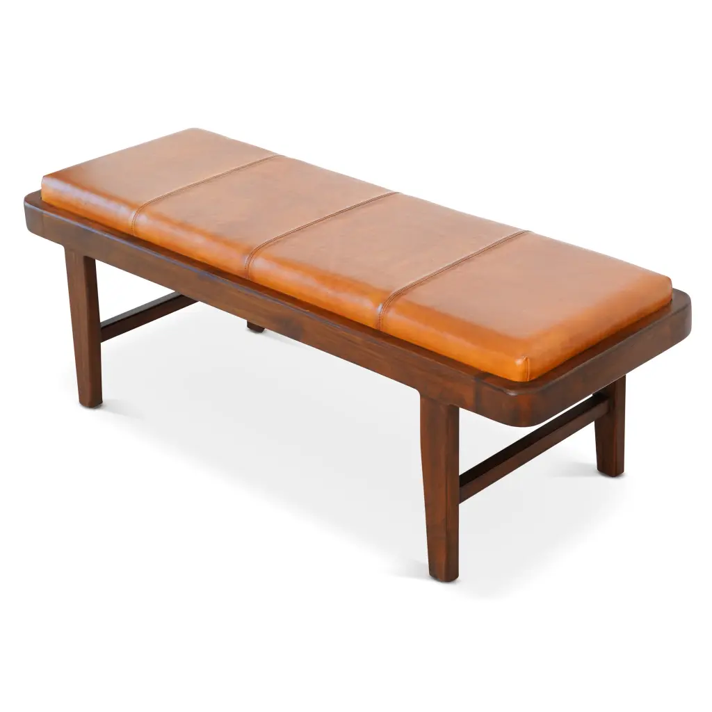 Maddox Bench Tan Hide Rustic Timber Brown Authentic Hide Foam ashcroft furniture