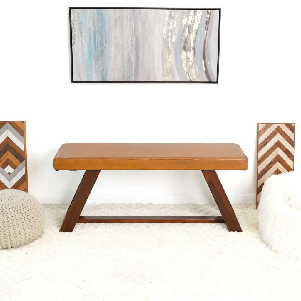 Marley Authentic Hide Bench Tan Amber ABS Leather Storage Ottoman ashcroft furniture