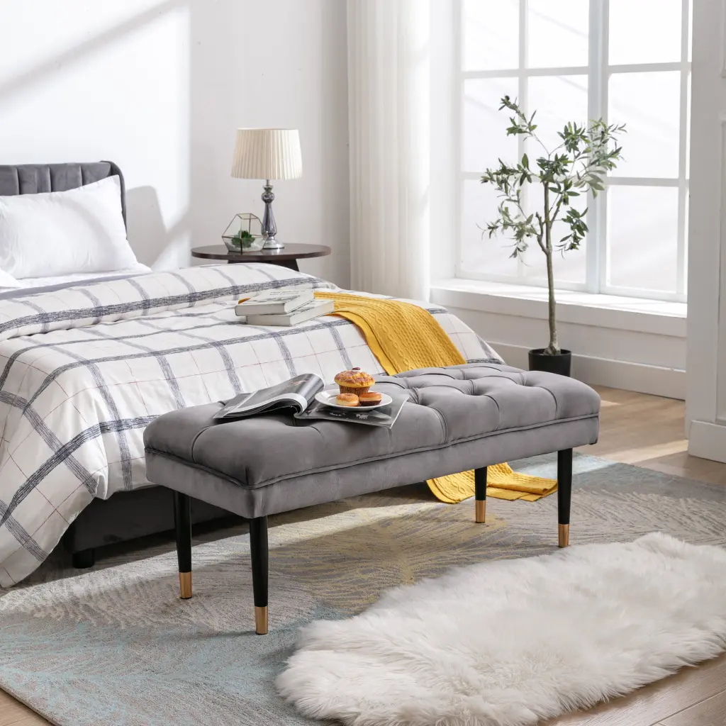 Tufted Bench Modern Velvet Button Upholstery Bedroom or Entryway chairus