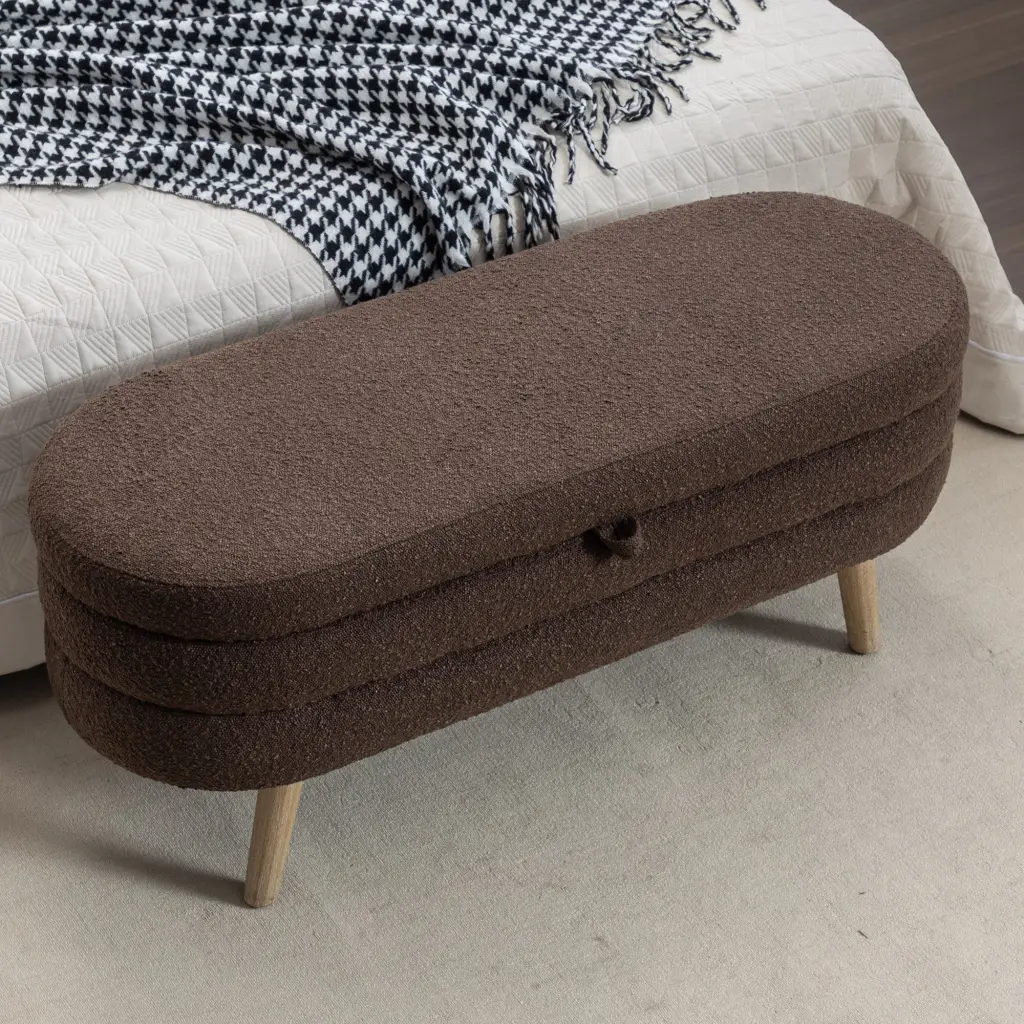 Boucle Material Storage Bench Bedroom Bench Timber Legs Living Room dg collection