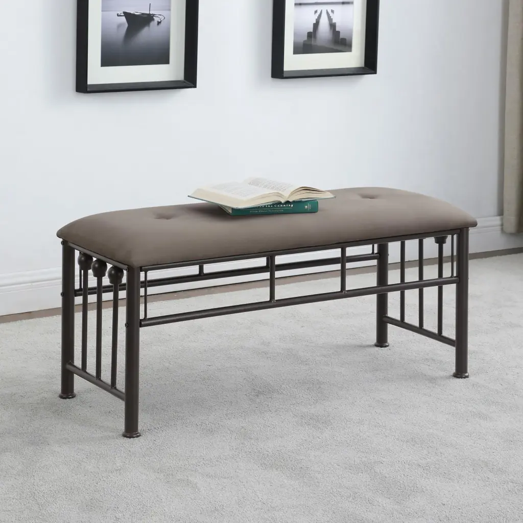 Brown And Dark Bronze Upholstered Bench Brown Primary Living Space furniture max
