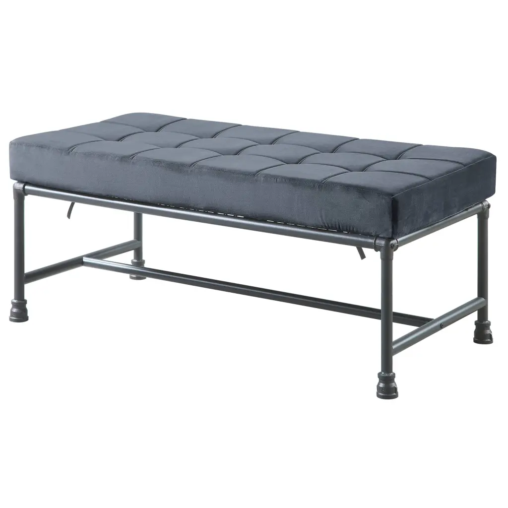 Grey Tufted Bench Sandy Grey Finish Industrial Style Bedroom Seating furniture max