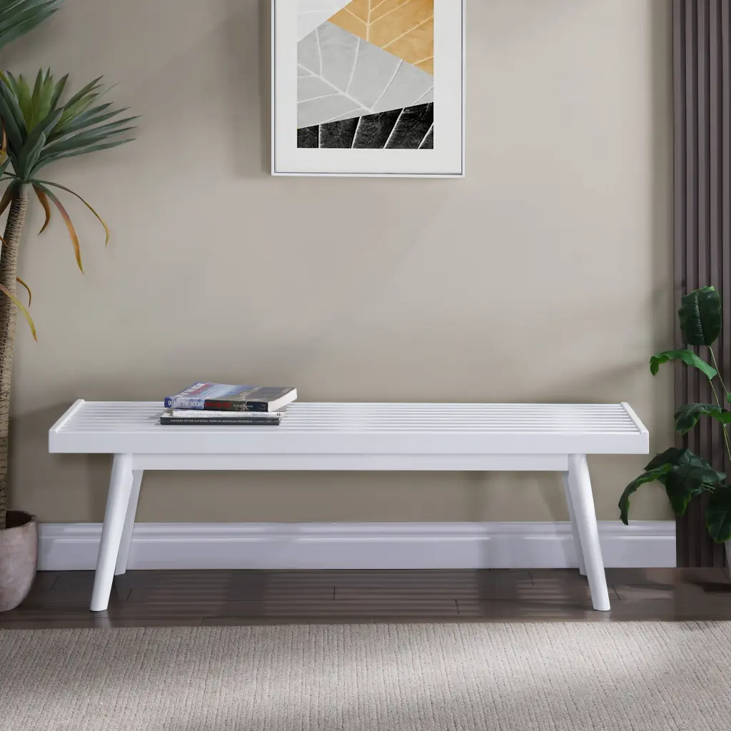 Larwich White Solid Timber Slatted Bench White Timber Indoor or Outdoor Use hz