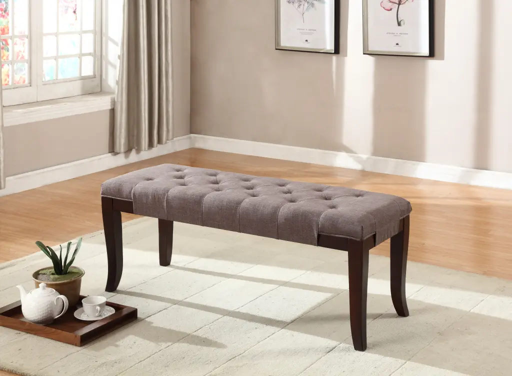 Linon Tufted Bench Brown Polyester Blend Upholstered Entryway Seating hz