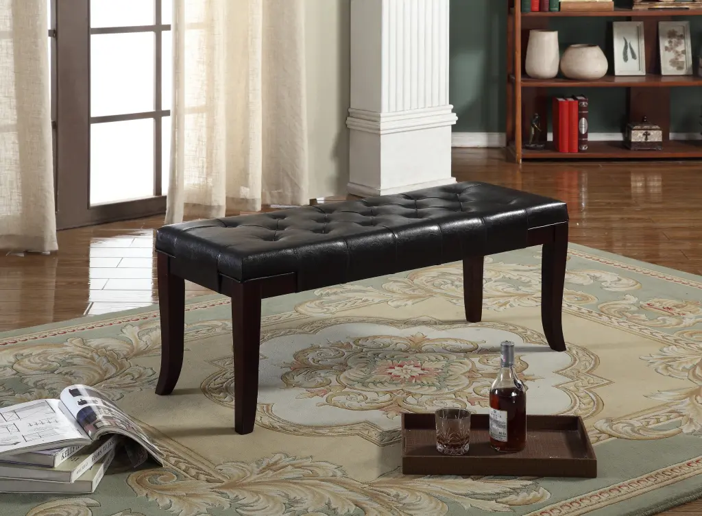 Linon Tufted Bench Faux Hide Espresso Upholstered Storage Bench hz