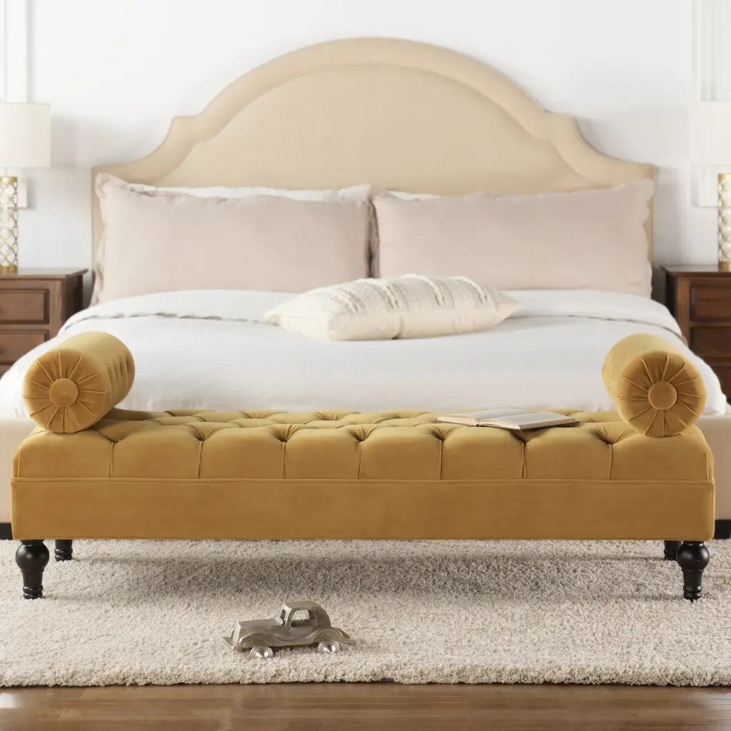 Lewis Strengthen Arm Entryway Bench Gold Velvet Yellow Foam jennifer taylor home