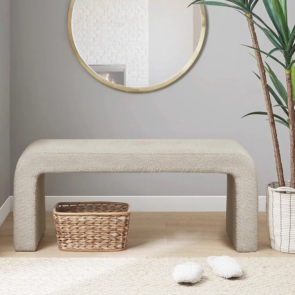 Boucle Waterfall Bench Beige Timber Material Modern Entryway Seating jla
