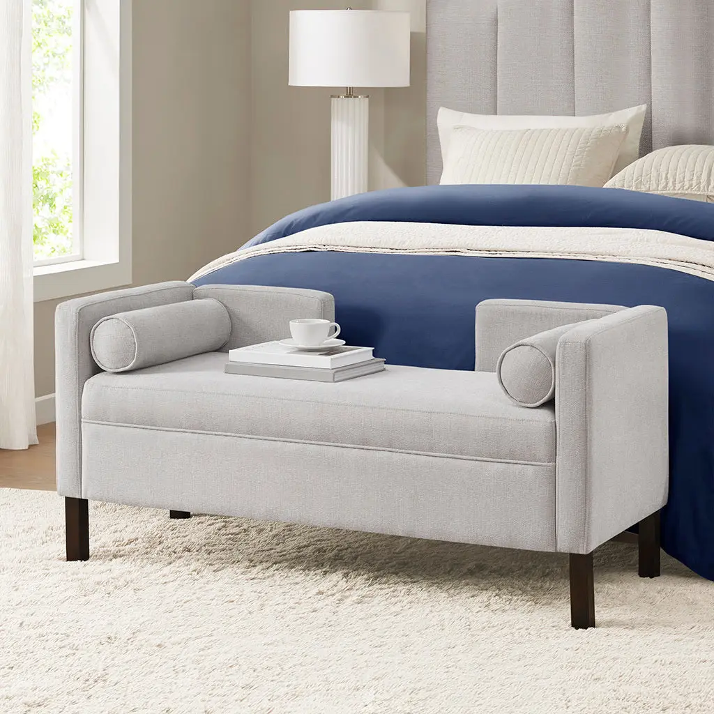 Upholstered Accent Bench Gray Polyester Living Room jla