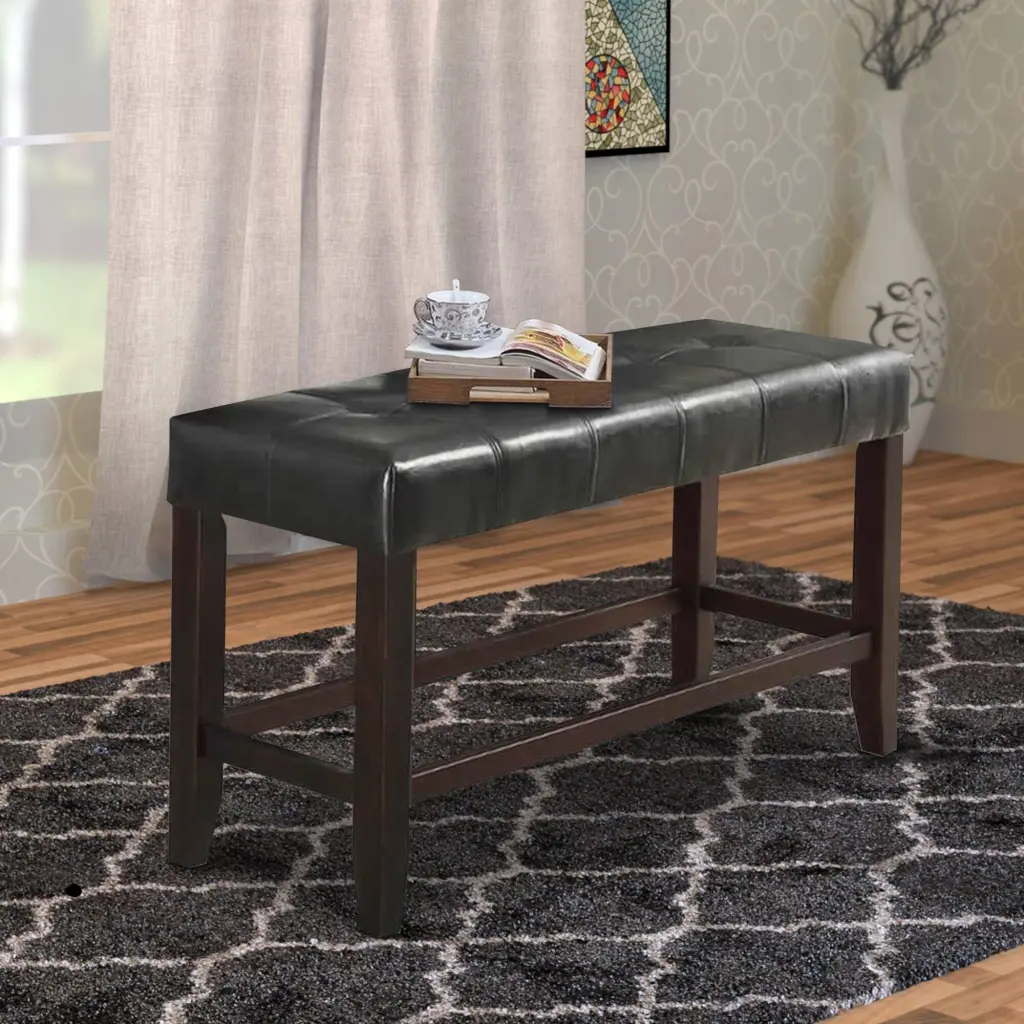 Counter Height 1-Piece Bench Black Faux Hide Cushion Tufted Design kanepe
