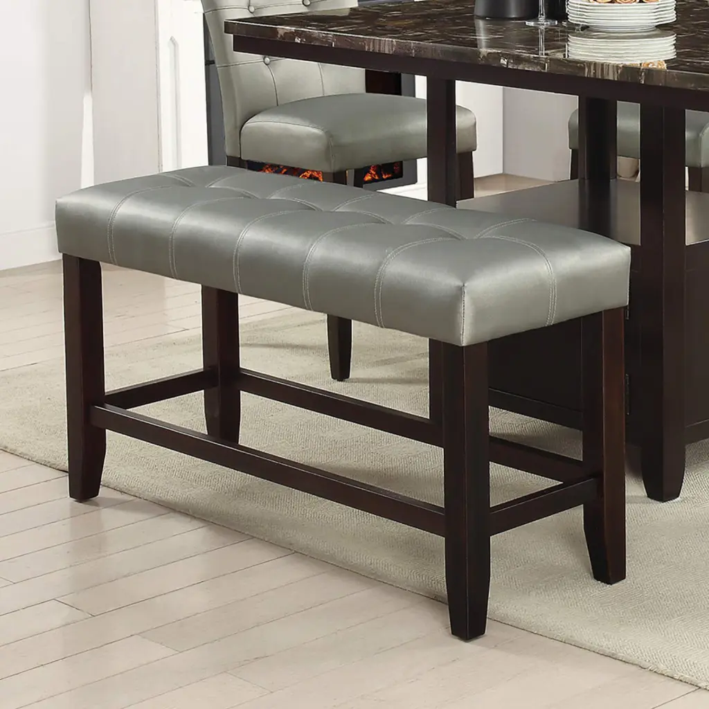 Counter Height Bench Dining Room Shiny Metal Faux Hide Cushion Tufte kanepe