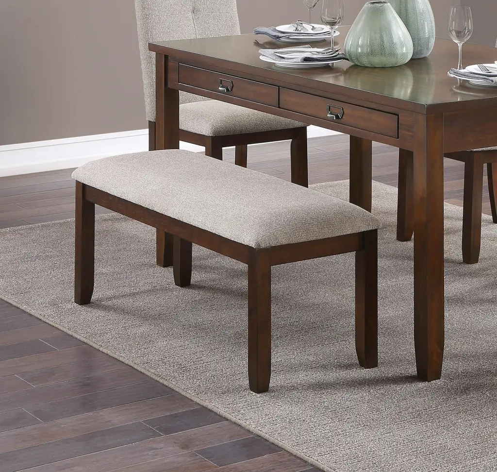Dark Cherry Finish Wooden Frame 1Pc Bench Chenille Upholstery Dining Furniture kanepe