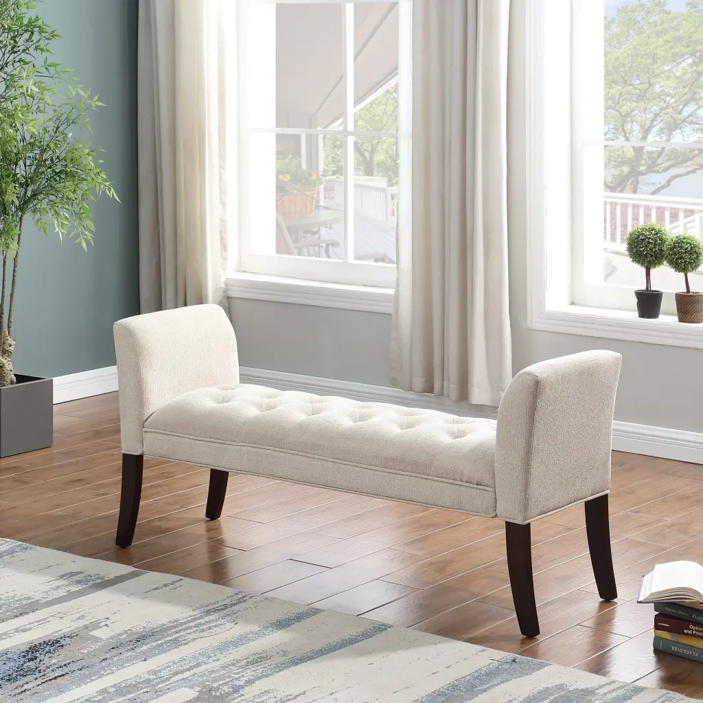 Bed End Bench Button Tufted Design Bedroom Entrance Bench Armrests melody home