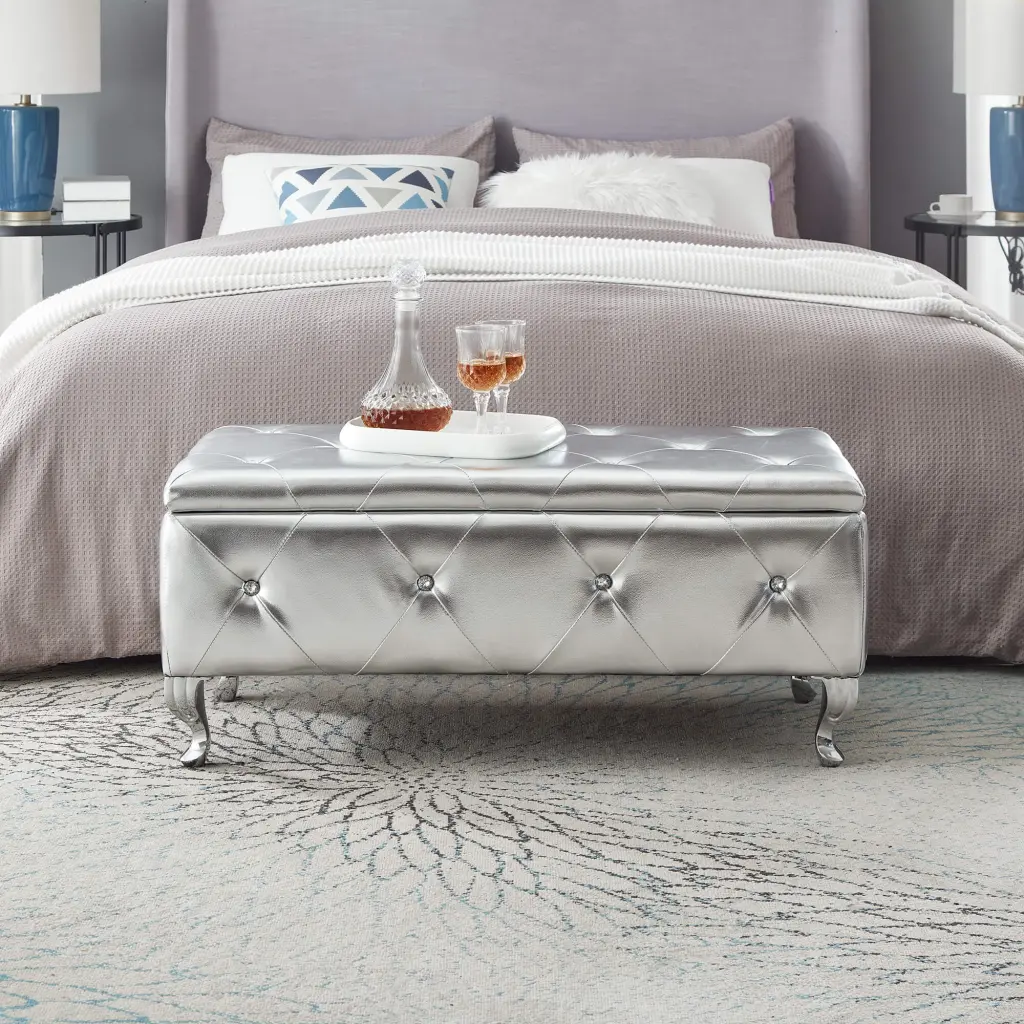 Upholstered Storage Ottoman Bench Faux Leather Bedroom or End Bed mes home living