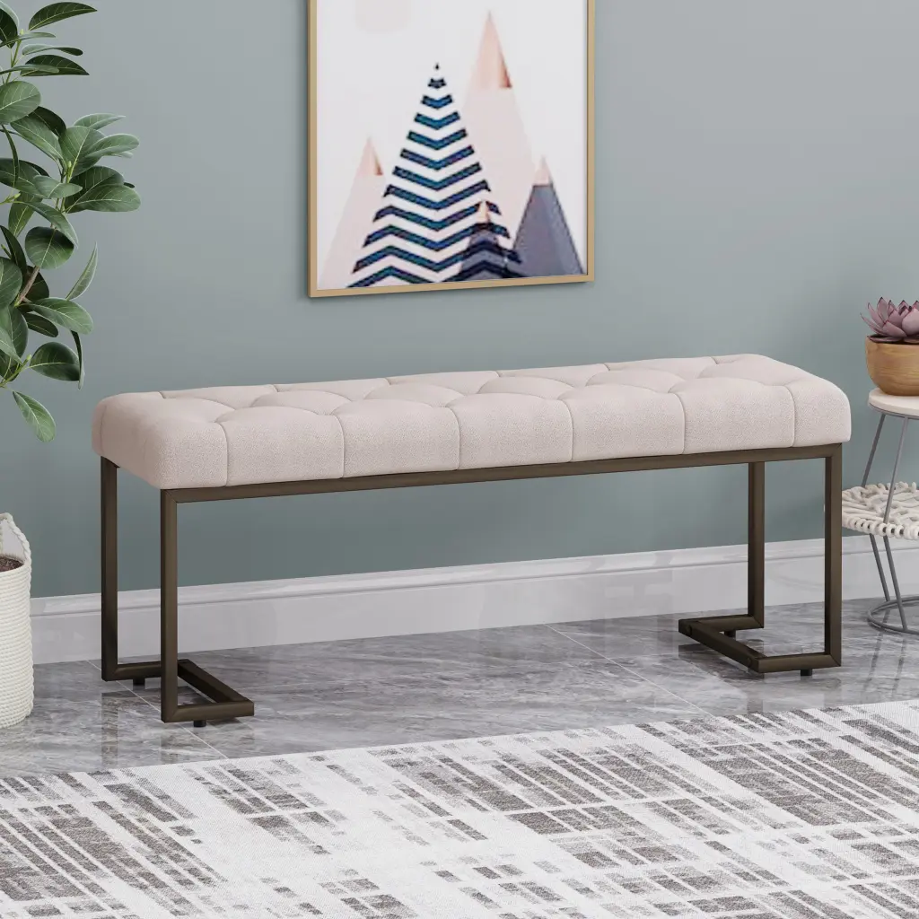 Beige Upholstered Storage Bench Home Décor nh-an