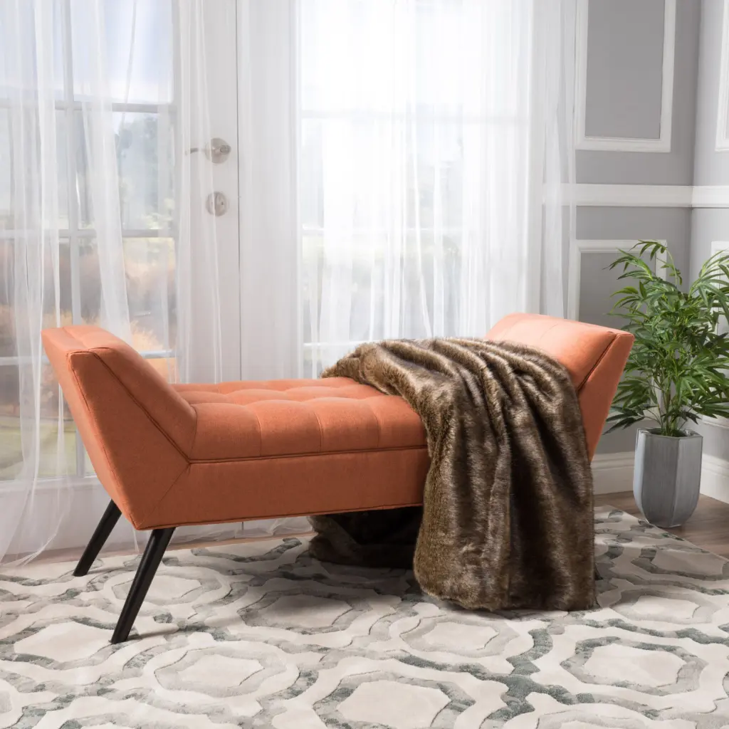 Orange Upholstered Bench Modern Home Decor nh-an