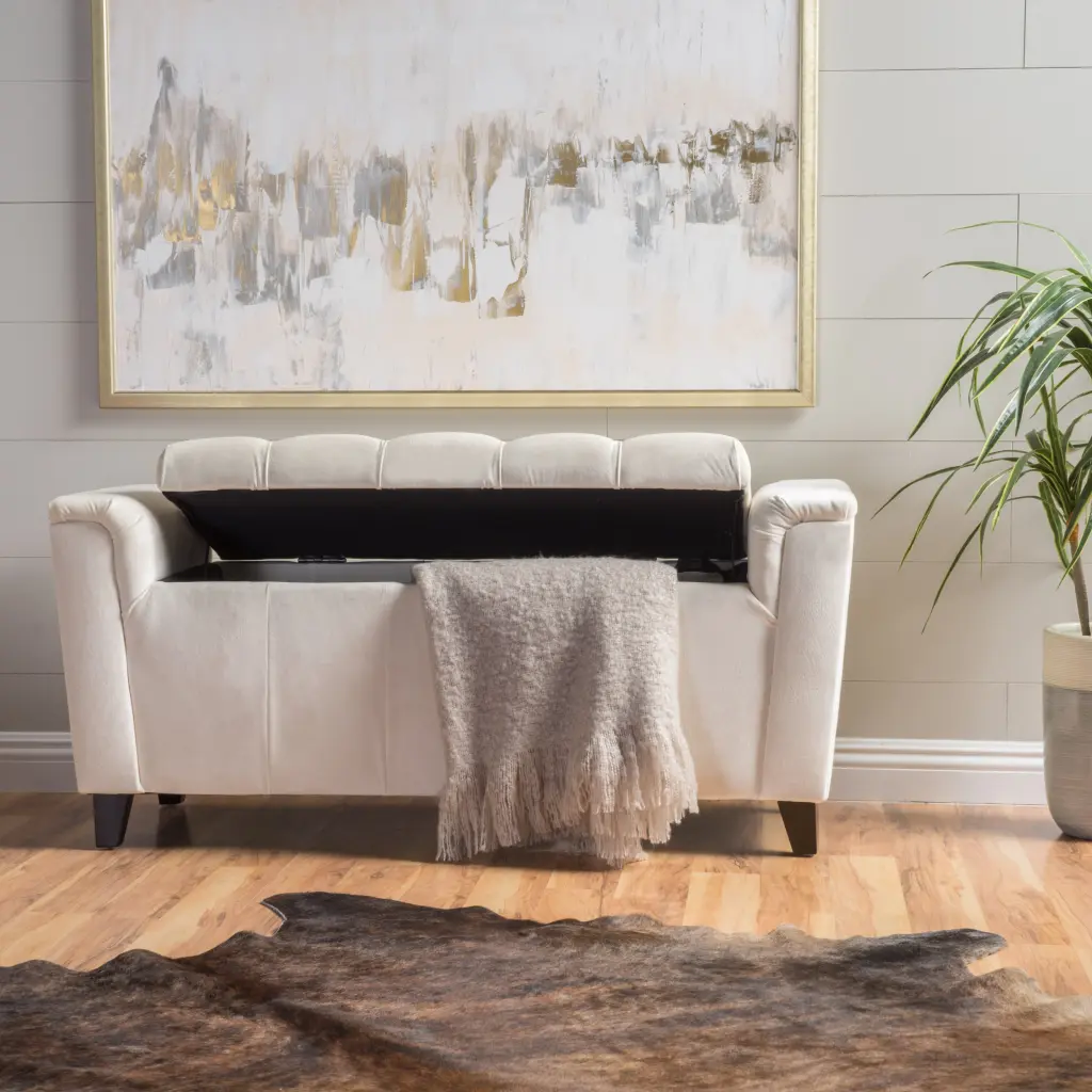 Alden Armed Storage Bench Ivory Velvet nh-cloudhouse
