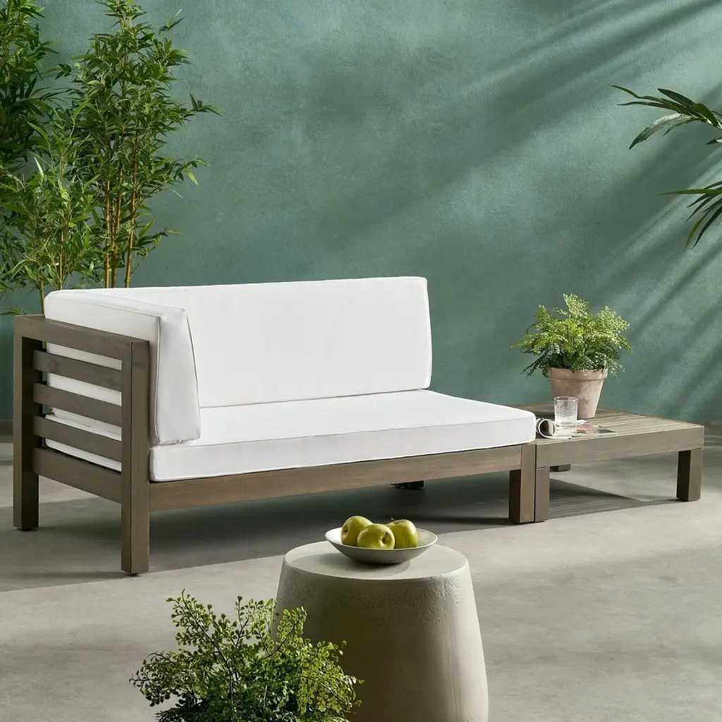 Oana Left Corner Bench and Coffee Table White Acacia Wood nh-gardenpara