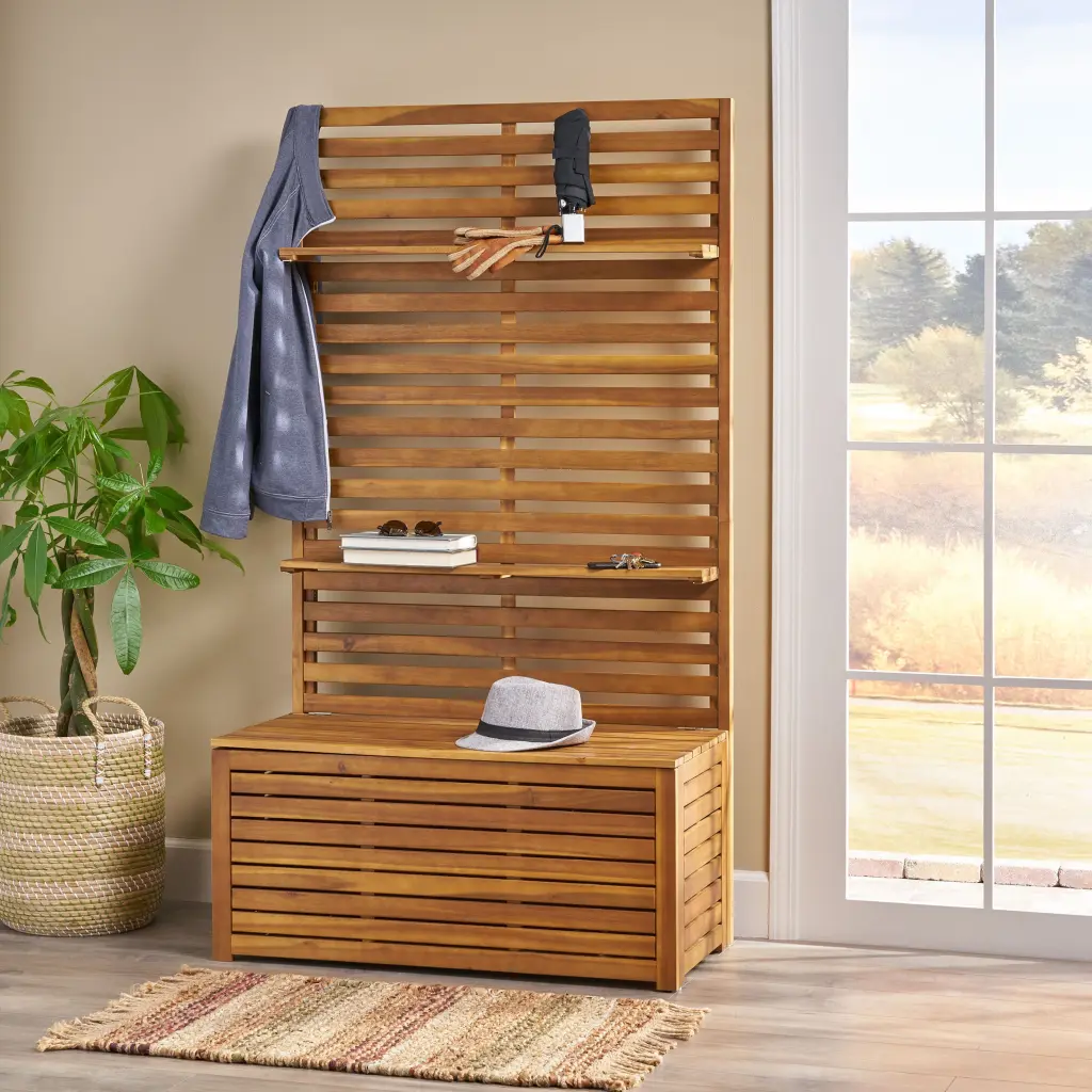 Sylmar Storage Bench Rack Teak Acacia Timber Outdoor Furniture nh-gardenpara
