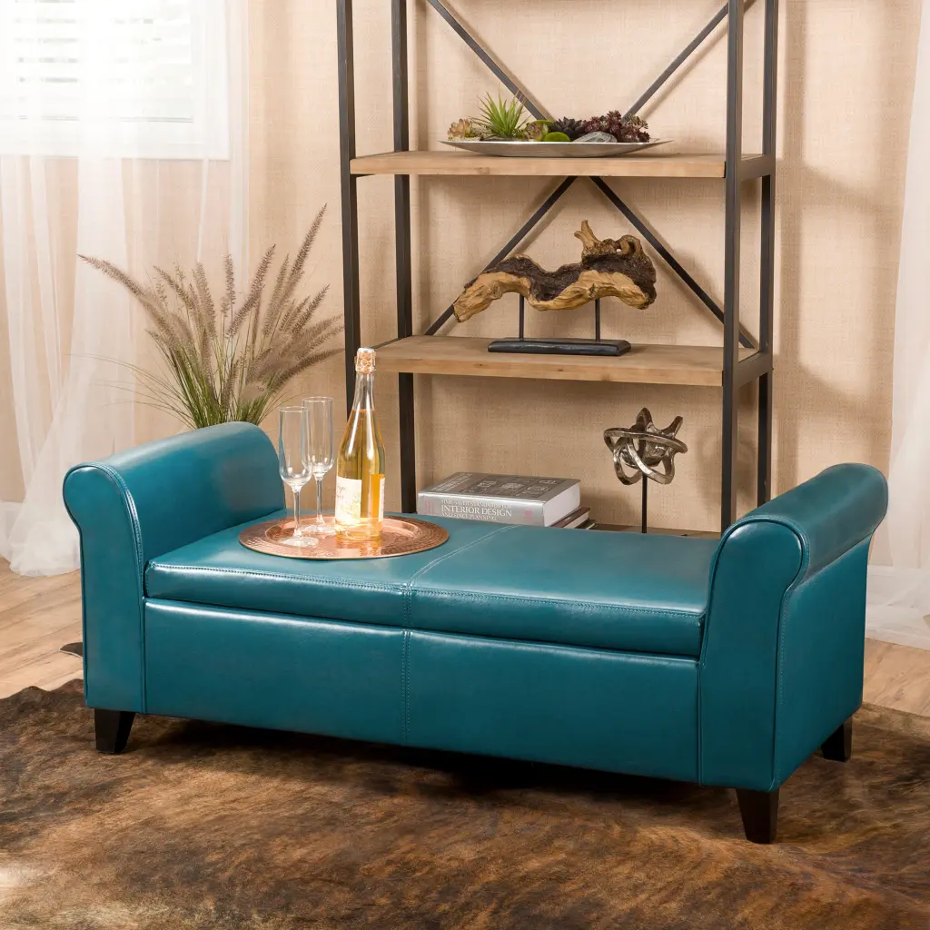 Hayes Armed Storage Bench Teal PU nh-perfect home