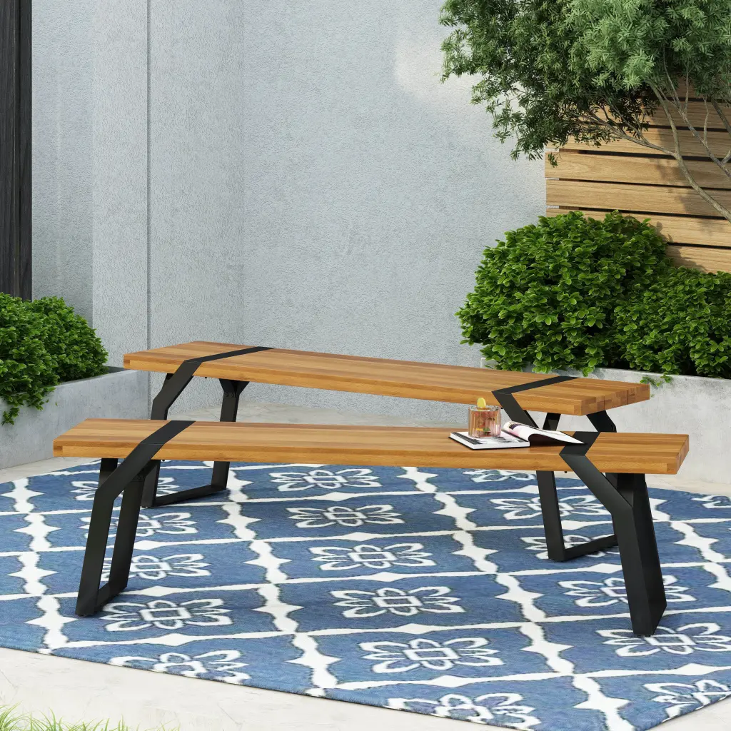 Zora Bench Set 2 Teak Black Wood nh-vivalux