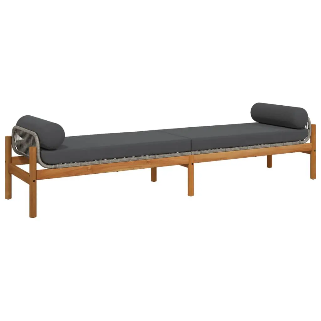 Patio Bench Cushion Gray Poly Rattan Acacia Wood Outdoor Seating