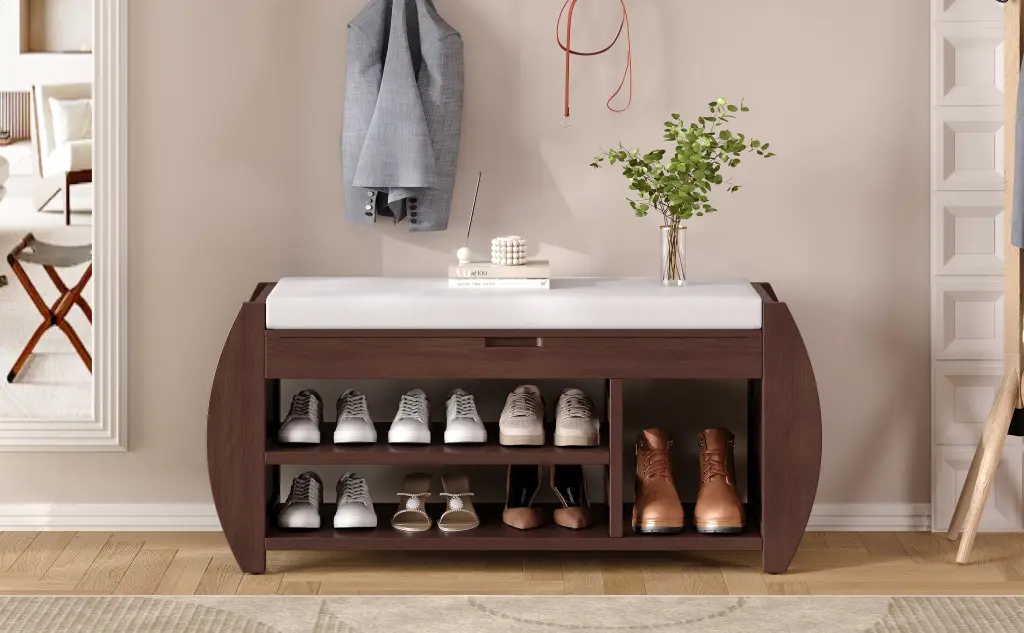 Retro Multifunctional Storage Bench Cushion and Curved Side Panel trexm