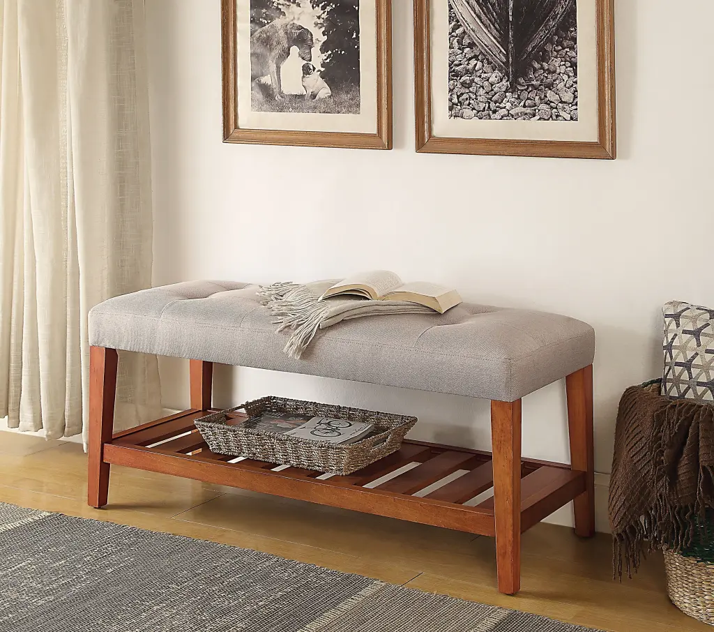 Charla Light Gray Material and Oak Finish Bench Synthetic Timber urban nest
