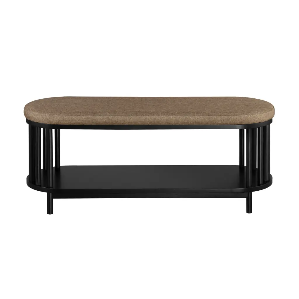 Scandi Upholstered Top Storage Bench Lower Shelf Black Poly walker edison