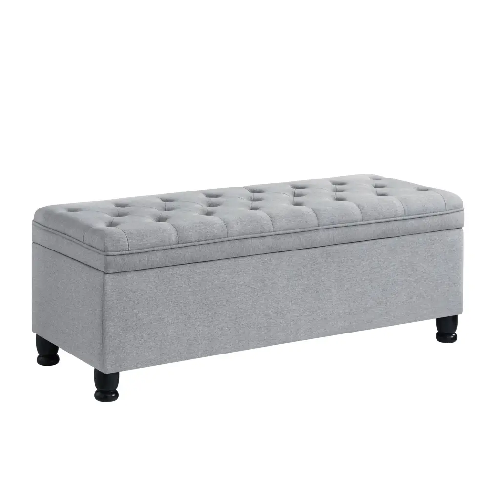 Upholstered Tufted Button Storage Bench Linen Material Entryway Bench wm home furniture