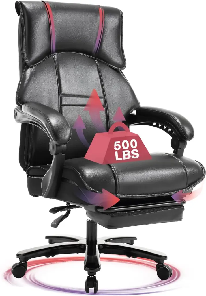 500Lbs Big And Tall Office Chair Wide Seat Heavy People Quiet Rollers vanbow
