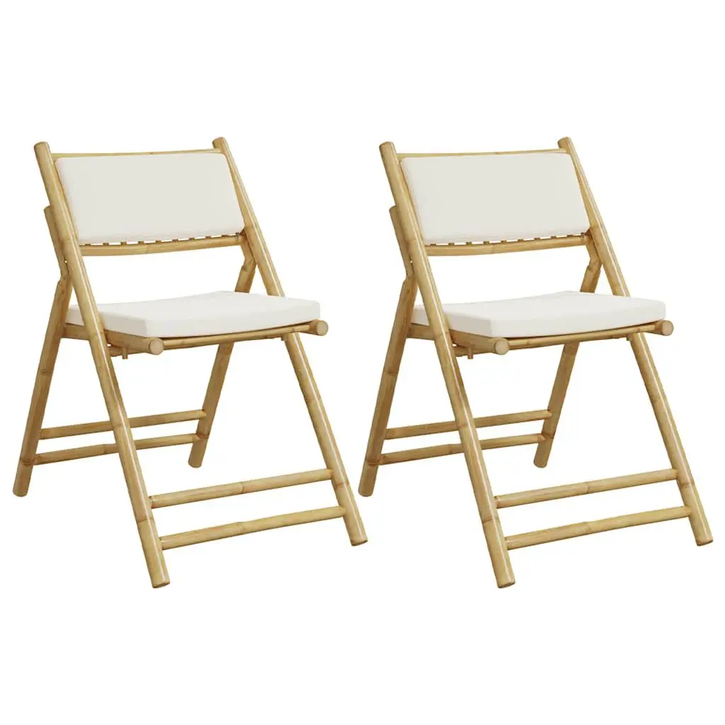 2 Piece Bamboo Folding Bistro Chairs Cushions Outdoor Dining